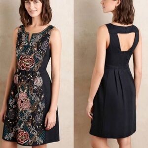 Moulinette Soeurs Black Mini Dress with Floral Embroidery